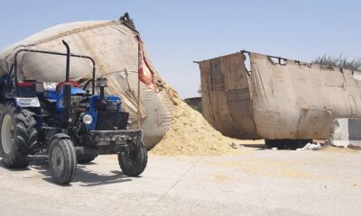 नांगल चौधरी में ओवरलोड ट्रैक्टर-ट्रॉली पलटी, बड़ा हादसा टला