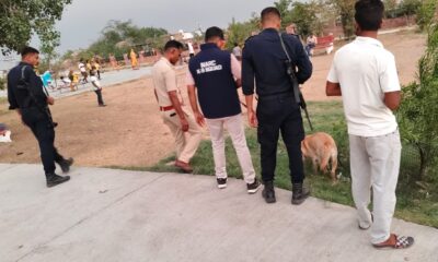 नारनौल में नशे के खिलाफ अभियान के दौरान डॉग स्क्वॉड के साथ जांच करती पुलिस टीम।