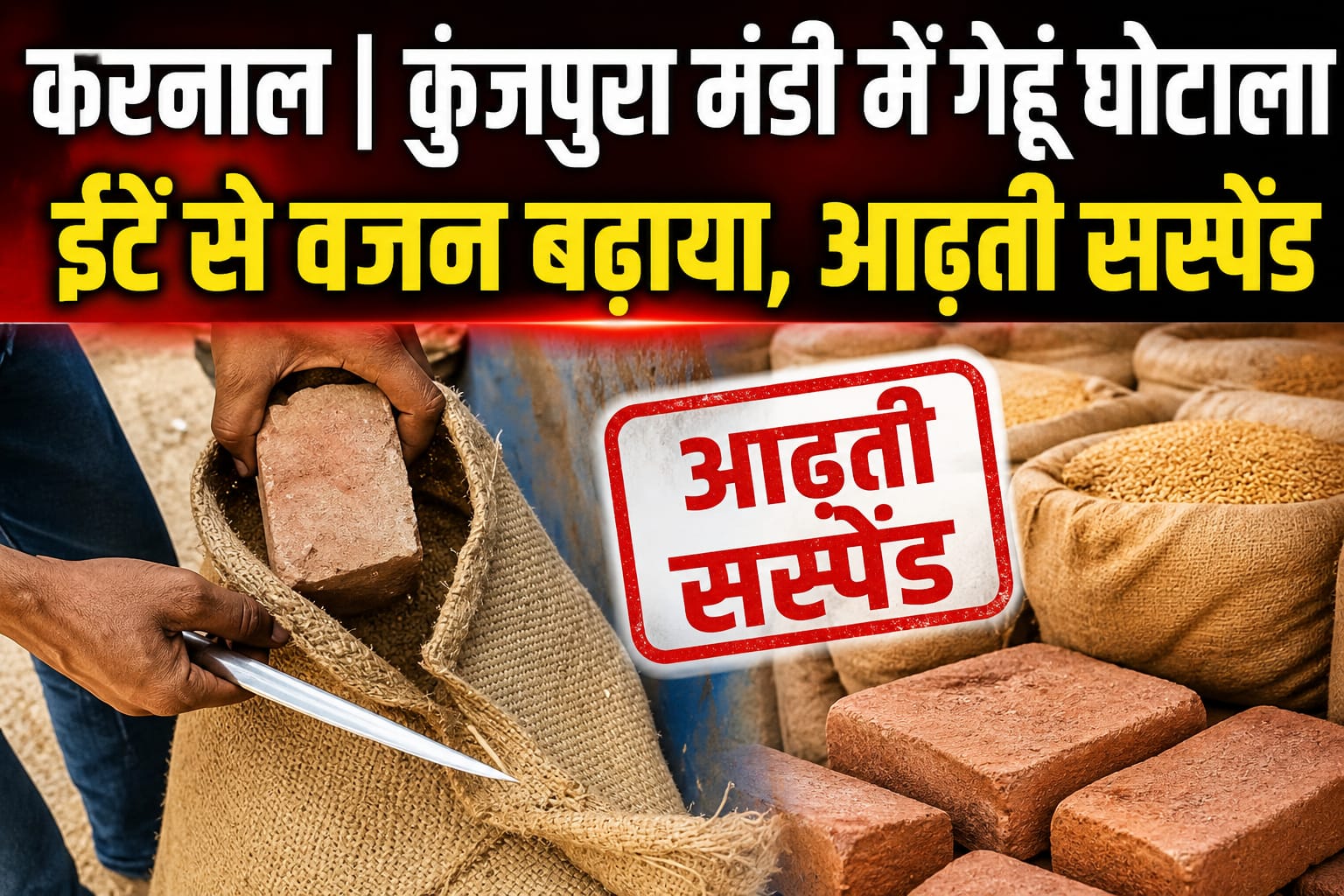 कुंजपुरा मंडी में गेहूं की बोरियों से निकली ईंटें, गड़बड़ी का खुलासा