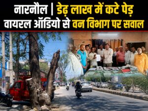 वन राजिक अधिकारी रजनीश यादव को लिखत शिकायत देते ट्रैक्टर चालक और आरा मशीन संचालक