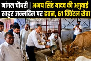 खट्टर के जन्मदिन पर गौसेवा, गायों को चारा खिलाते लोग