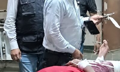 कुरुक्षेत्र में STF और भाऊ गैंग शूटरों के बीच मुठभेड़ और घायल आरोपियों को अस्पताल ले जाते पुलिसकर्मी