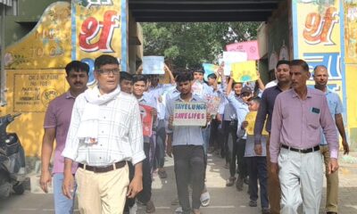 नशा मुक्ति जागरूकता रैली में भाग लेते राजकीय वरिष्ठ माध्यमिक विद्यालय कांटी के छात्र-छात्राएं।