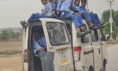 नूंह में स्कूली बच्चों को क्षमता से अधिक बैठाकर ले जा रही टाटा मैजिक