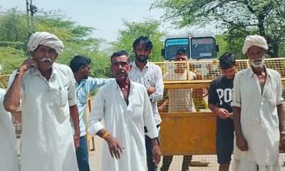हरनाथ की ढाणी के पास बिजली-पानी संकट को लेकर सड़क जाम करते ग्रामीण।