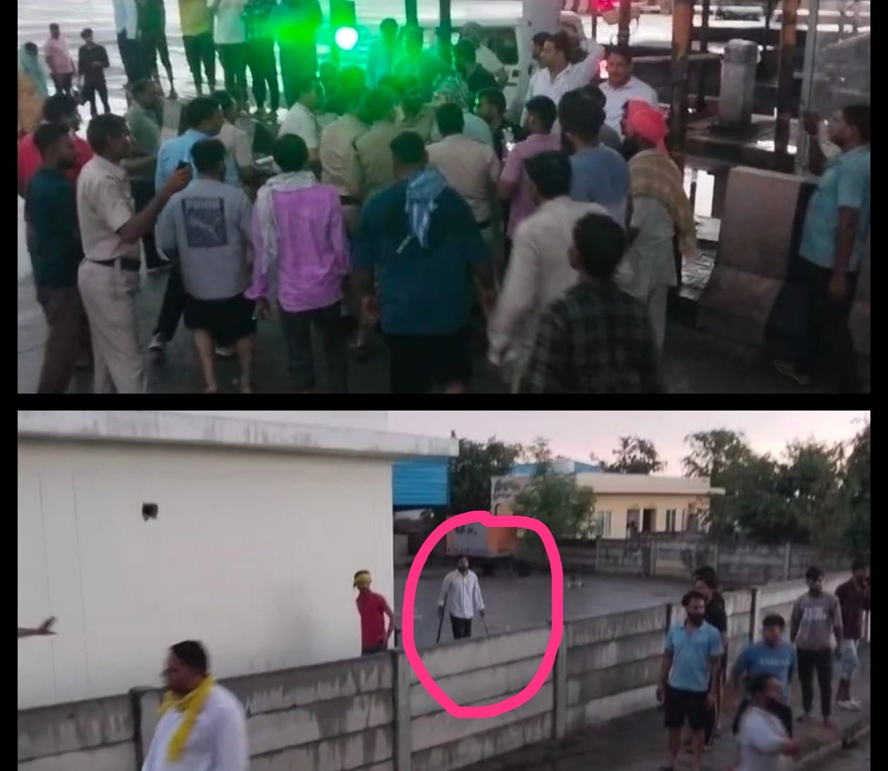 नांगल चौधरी टोल प्लाजा पर जाम के दौरान खड़े वाहन और विरोध प्रदर्शन करते चालक।
