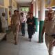 नीट परीक्षा केंद्र का निरीक्षण करते पुलिस अधीक्षक दीपक और पुलिस अधिकारी।