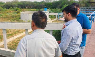 महेंद्रगढ़ के सीवरेज ट्रीटमेंट प्लांट का निरीक्षण करते एसडीएम योगेश सैनी और विभागीय अधिकारी।
