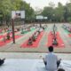 पीकेएसडी कॉलेज कनीना में योग दिवस की फाइनल रिहर्सल के दौरान योगाभ्यास करते प्रतिभागी