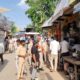नांगल चौधरी बाजार में अतिक्रमण हटाती नगर पालिका और पुलिस टीम।