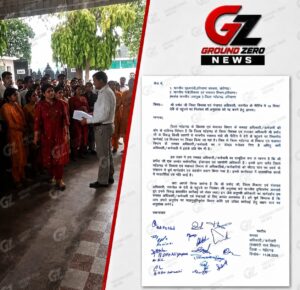 नारनौल में डीडीपीओ प्रमोद कुमार के समर्थन में ज्ञापन सौंपते विकास एवं पंचायत विभाग के अधिकारी और कर्मचारी।