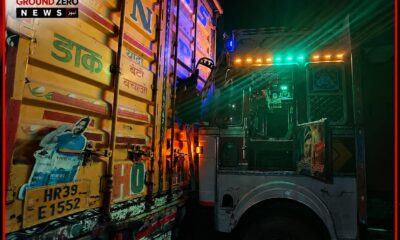 नांगल चौधरी के जलेबी चौक के पास खड़े ट्रक में टक्कर के बाद क्षतिग्रस्त वाहन।