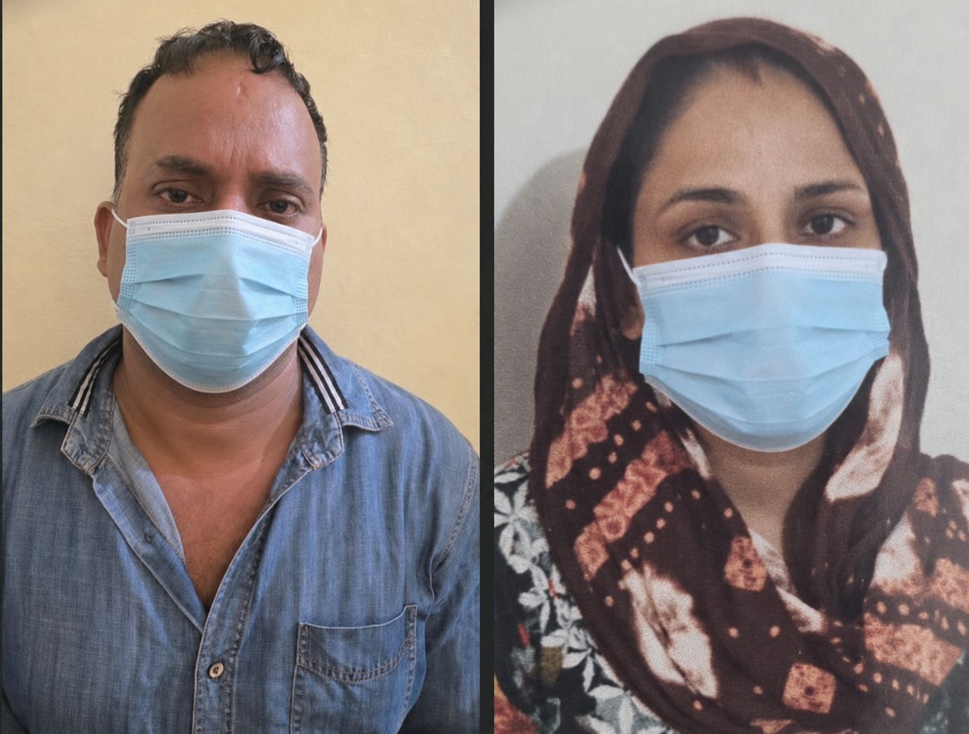 फरीदाबाद में रंगदारी वसूली मामले में गिरफ्तार आरोपी दंपति।