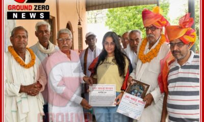 गोसेवक महिपाल सिंह खरब तथा प्रतिभाशाली छात्रा हिमांशी को सम्मानित करते हुए नेताजी अतरलाल।