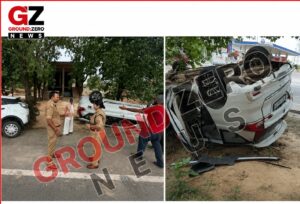आगरा-ग्वालियर हाईवे पर हादसे के बाद क्षतिग्रस्त वाहन और राहत कार्य में जुटी पुलिस।