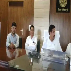 नूंह में केंद्र सरकार के 12 वर्ष पूरे होने पर विकास कार्यों पर अपनी बात रखते जिला परिषद चेयरमैन जान मोहम्मद।