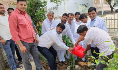 अटेली में आरती सिंह राव के जन्मदिन पर मार्केट कमेटी परिसर में पौधारोपण करते अतिथि।